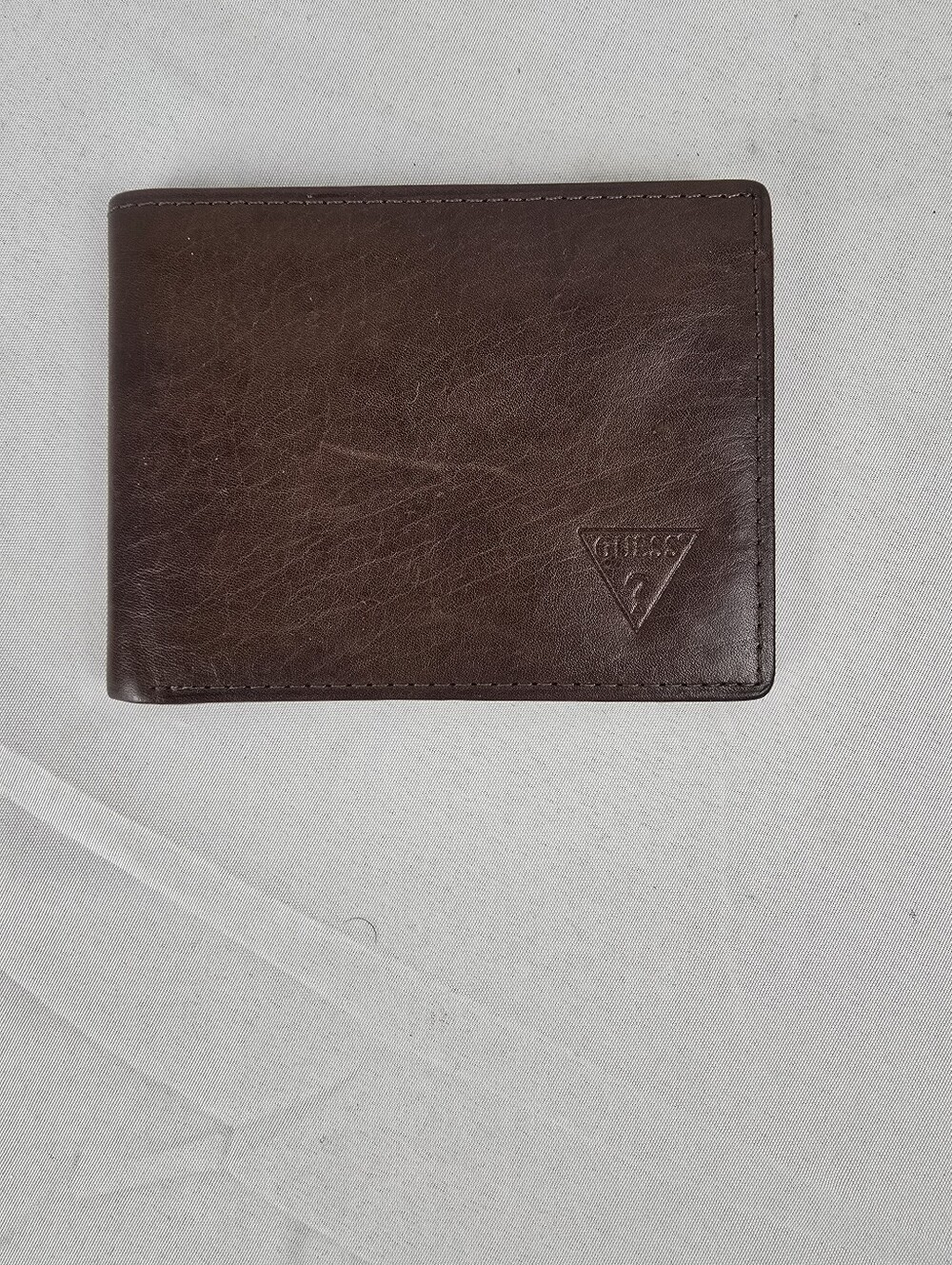 Guess Dark Brown Leather Wallet with Embossed Triangle Logo Credt Card Slots